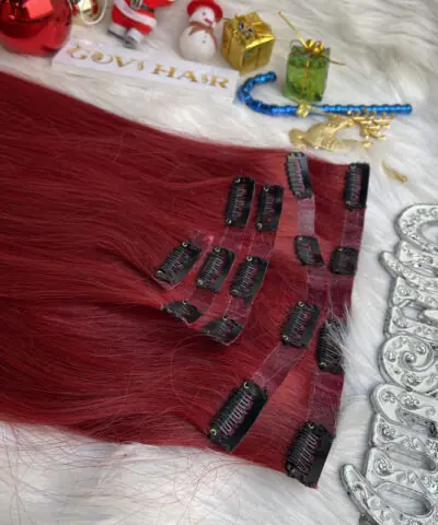 Clip in hair extensions red wine color vietnamese hair