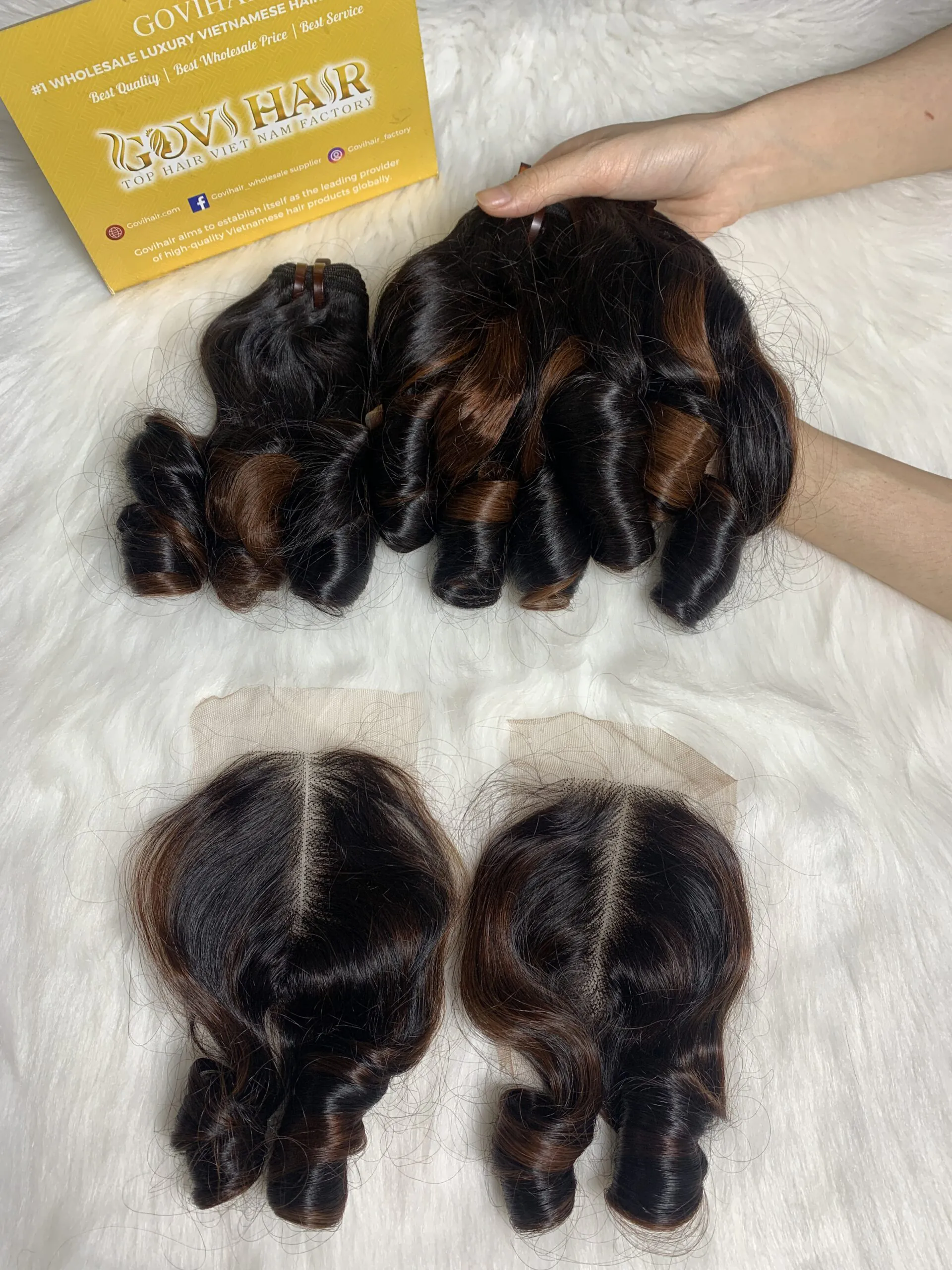 Bouncy Curly Double Machine Weft Hair Extensions 22 Inch Mix Piano Color - Image 3