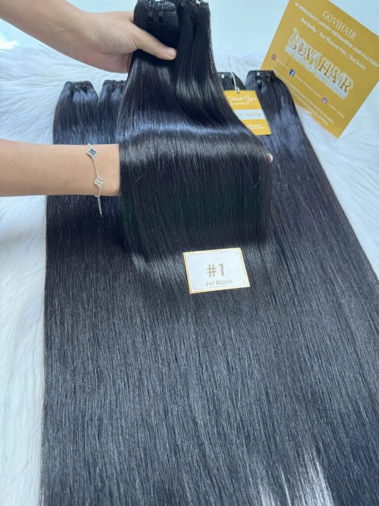 bone straight machine weft hair extensions 22 inch 1 jet black color