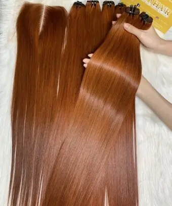Bone Straight Machine Weft Hair Extensions 22 Inch Orange Color