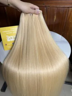 Bone Straight Machine Weft Hair Extensions 26 Inch #613 Bleach Blonde