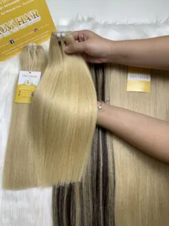 Bone Straight Machine Weft Hair Extensions 26 Inch #613 Bleach Blonde Color