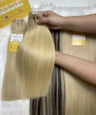 Bone Straight Machine Weft Hair Extensions 26 Inch #613 Bleach Blonde Color
