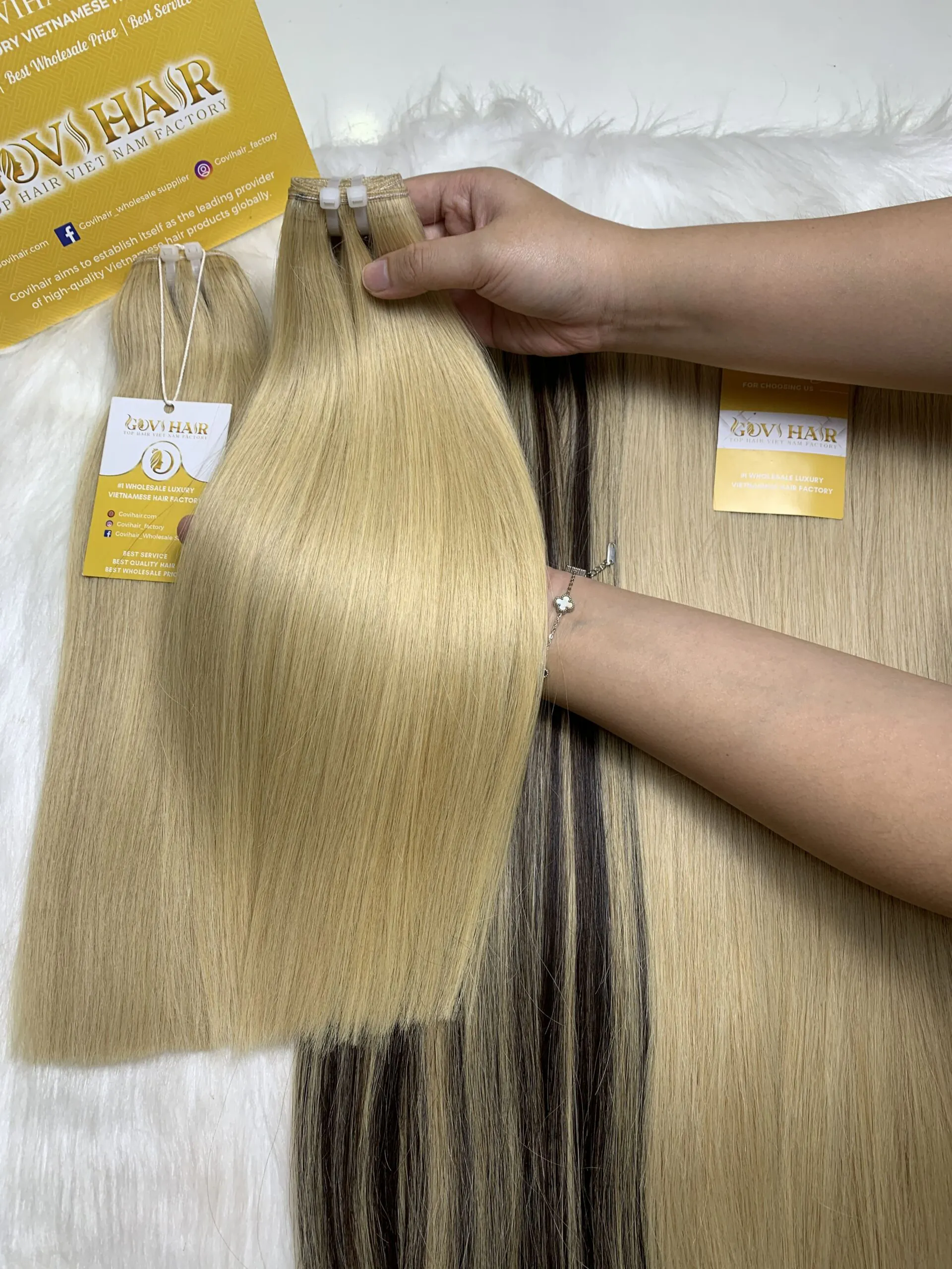 Bone Straight Machine Weft Hair Extensions 26 Inch #613 Bleach Blonde Color