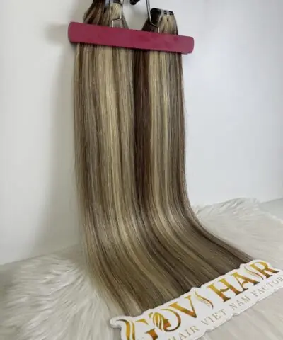 Bone Straight Machine Weft Hair Extensions 26 Inch Mix Piano Blonde Color