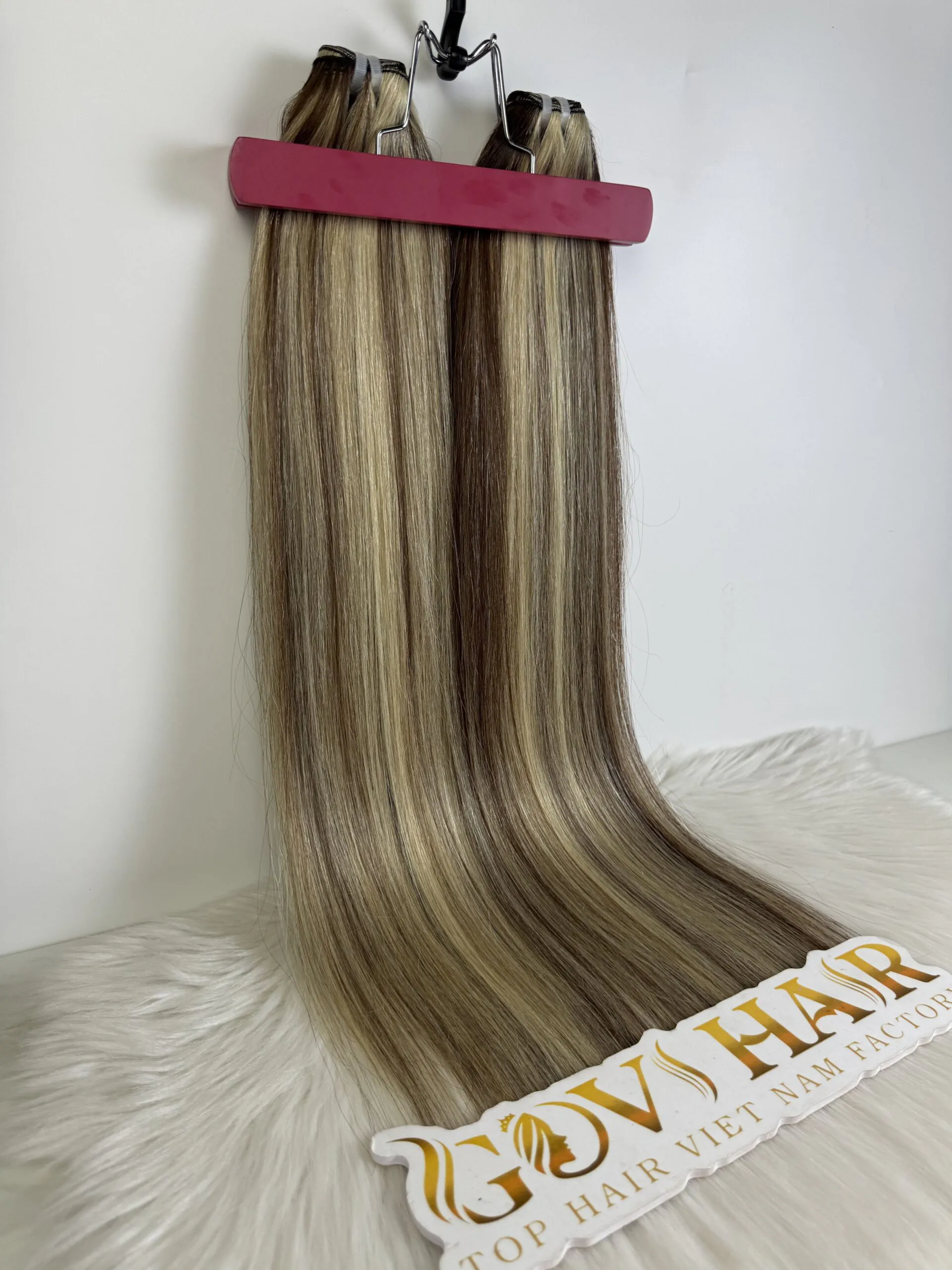 Bone Straight Machine Weft Hair Extensions 26 Inch Mix Piano Blonde Color