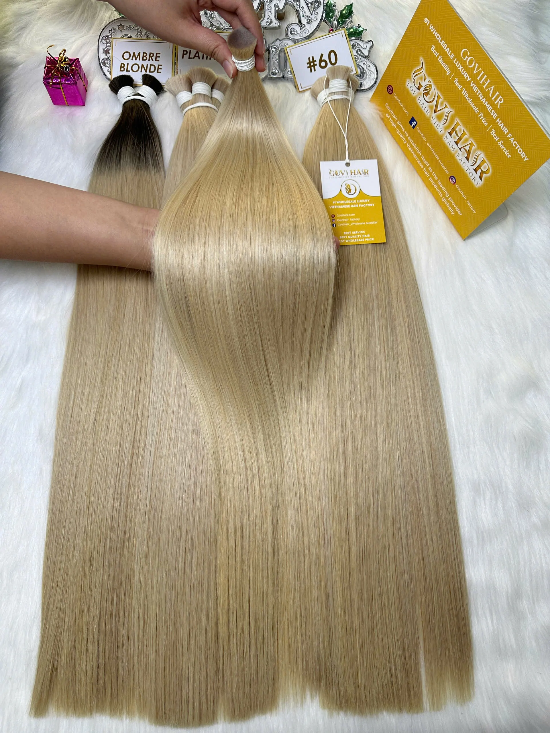 Straight Bulk Human Hair for Braiding #60 Color Raw Hair 3 Bulk Hair #60 Color Vietnamese Hair Extensions