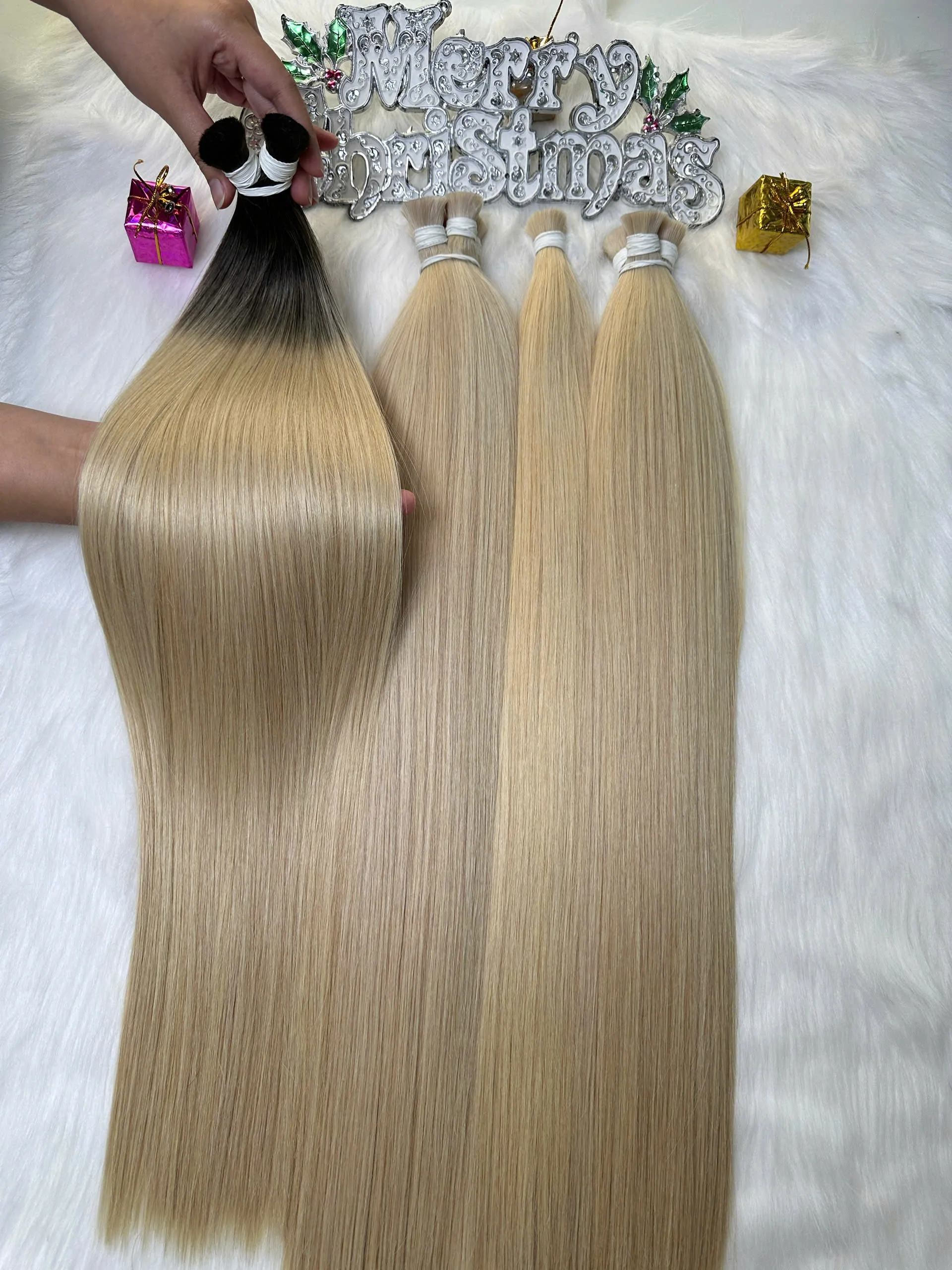 Bulk Hair Ombre Blonde Color Vietnamese Hair Extensions