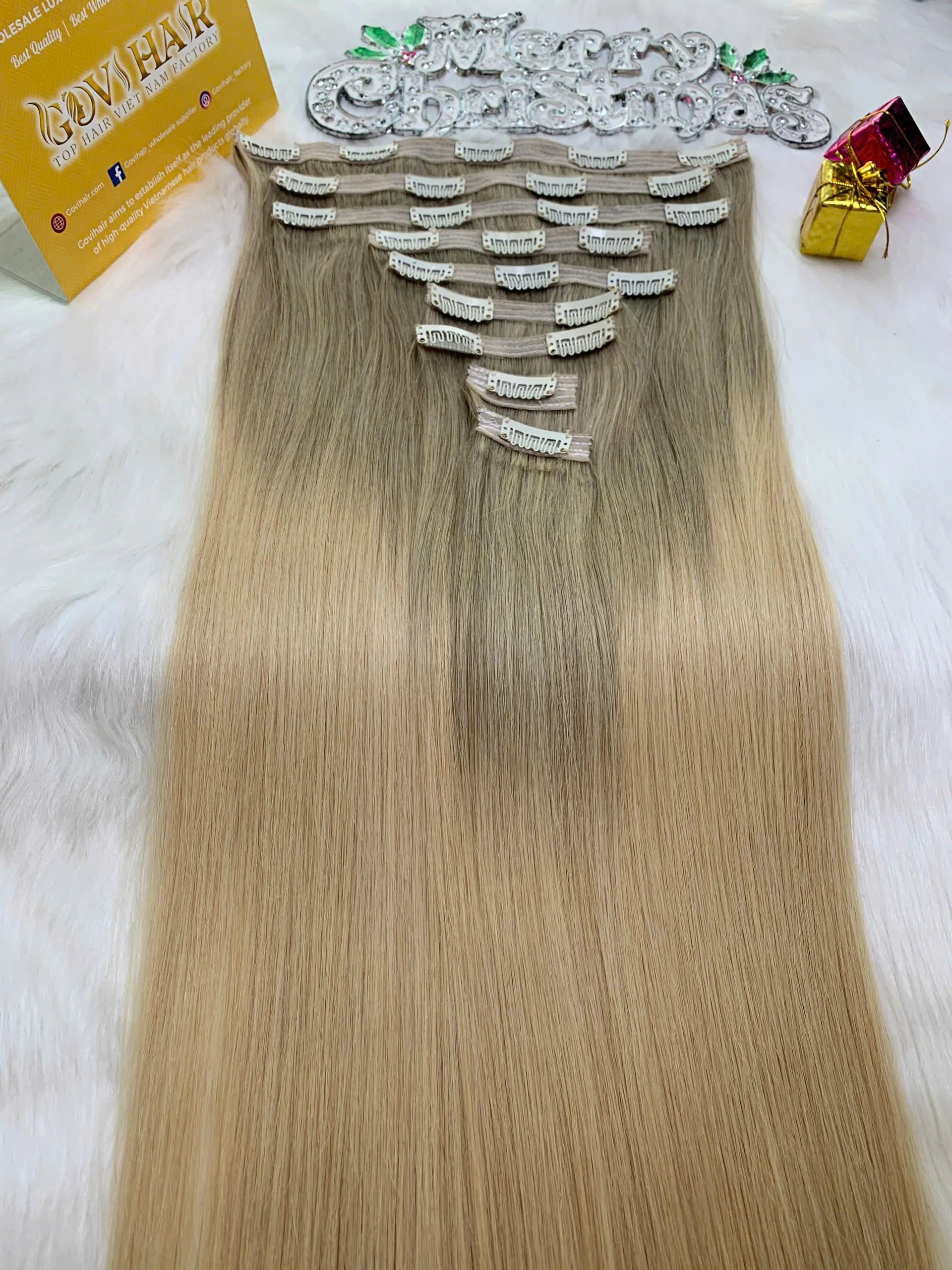 Clip-in Hair Extensions Ombre Blonde Color Luxurious Vietnamese Hair