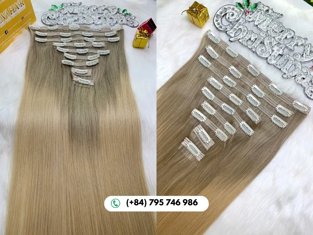 GOVIHAIR Clip In Hair Extensions Ombre Blonde Color Raw Hair