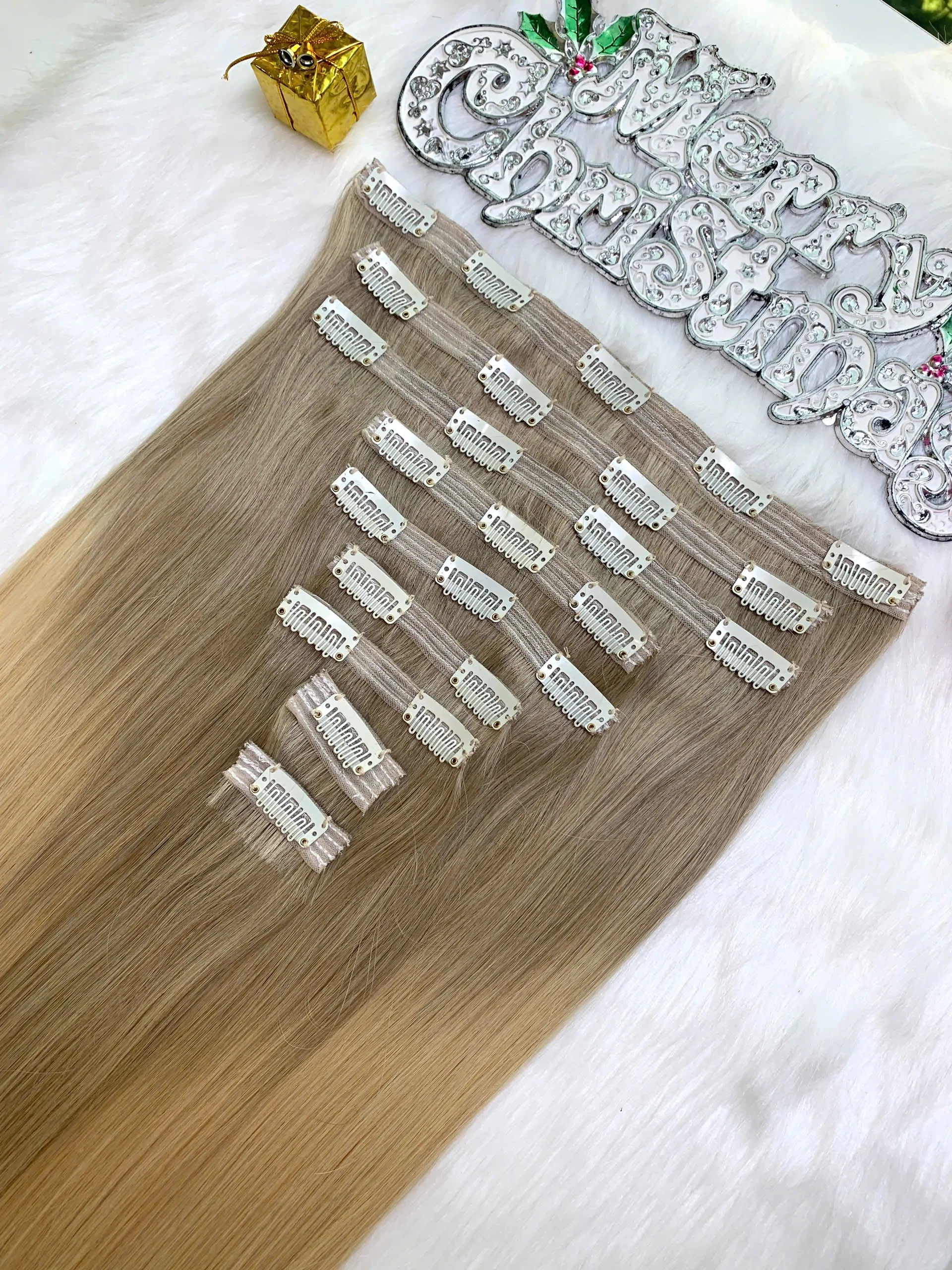 Clip-in Hair Extensions Ombre Blonde Color Luxurious Vietnamese Hair