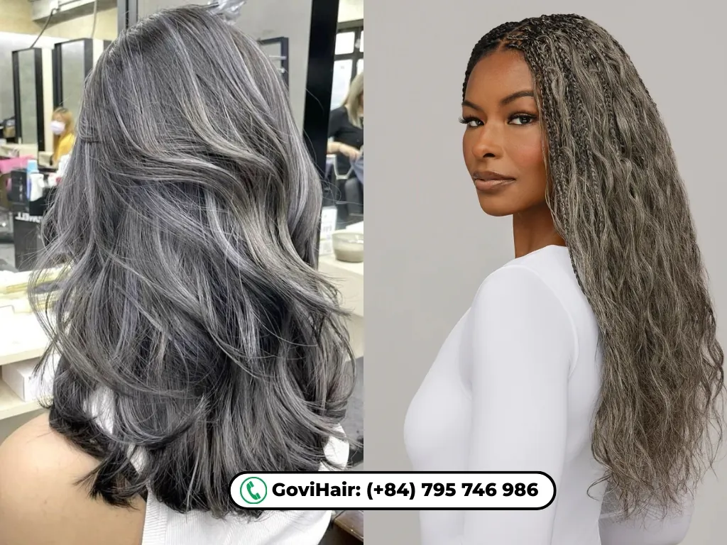 20 Inch Body Wave Natural Grey Color U Tip Hair Extensions Raw Hair 7 Combine natural grey with darker strands to achieve salt-and-pepper effects.