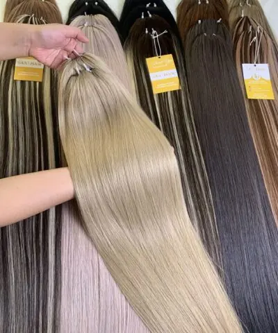 Feather Weft Hair Extensions Platinum Color