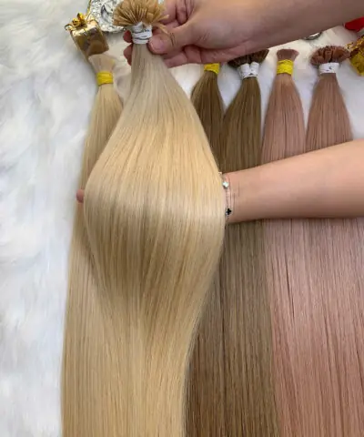 20 Inch Straight #60 Blonde Color Flat Tip Hair Extensions Pre-Bonded Keratin 6 Flat Tip Hair Extensions Blonde Color Raw Vietnamese Hair