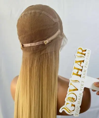 Straight Human Hair Full Lace Wig 18 Inch 180% Density Blonde Color 9 Full Lace Wigs Blonde Color Made From Vietnamese Hair