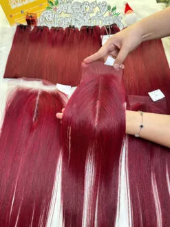 HD Lace Closure 2x6 Red Wine Color Vietnamese Hair Bone Straight