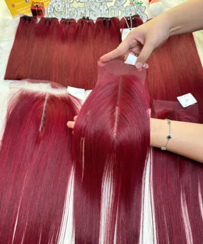 HD Lace Closure 2x6 Red Wine Color Vietnamese Hair Bone Straight