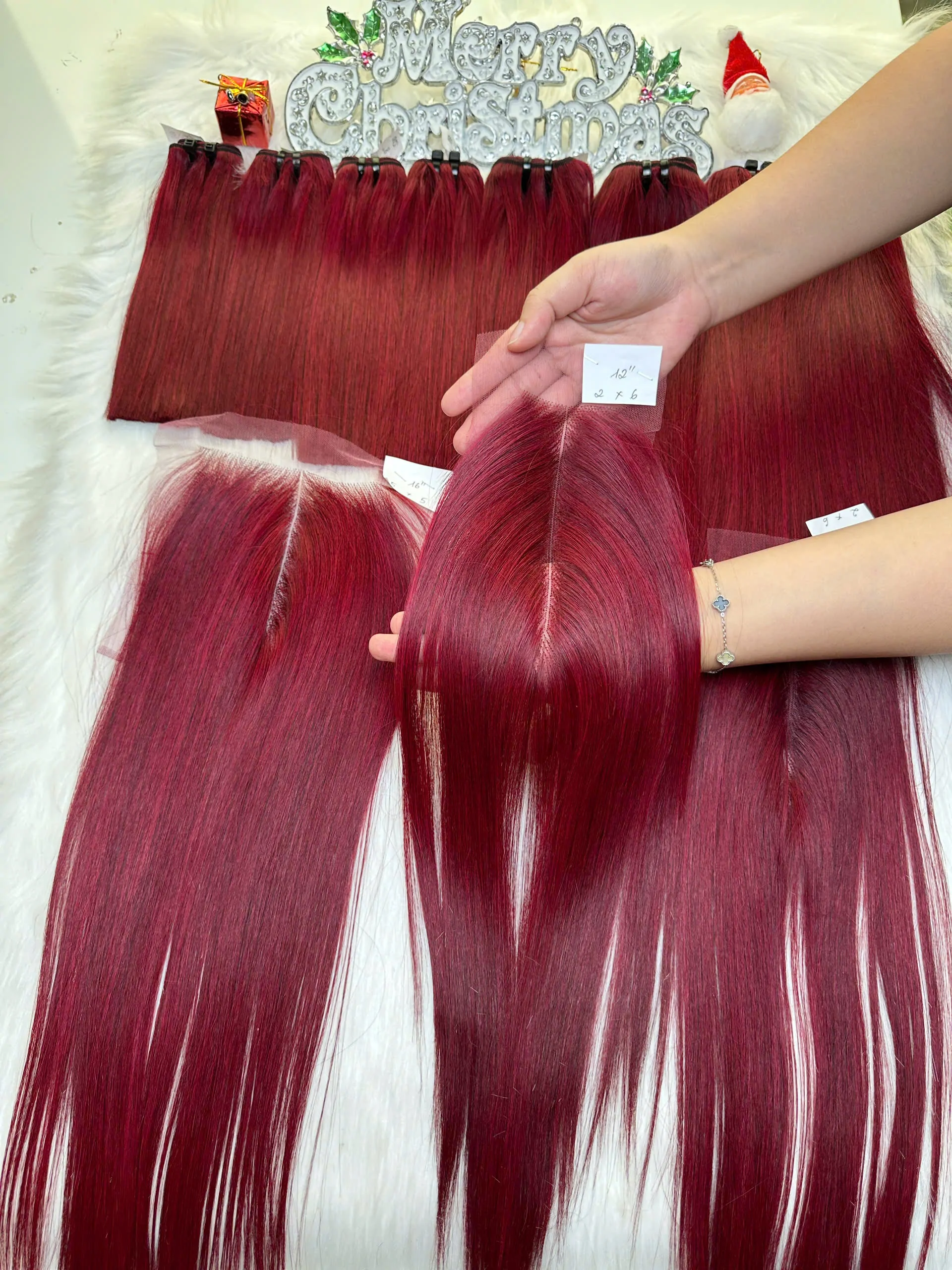 HD Lace Closure 2x6 Bone Straight 16 Inch Red Wine Color Raw Hair 2 HD Lace Closure 2x6 Red Wine Color Vietnamese Hair Bone Straight