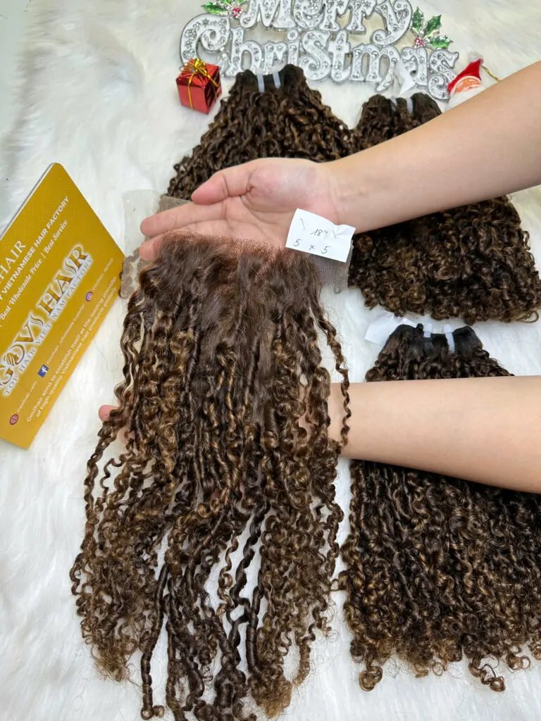 HD Lace Frontal 5x5 Pixie Curly Mix Piano Color Raw Vietnamese Hair HD Lace Closure 5x5 Pixie Curly Mix Piano Color Raw Vietnamese Hair