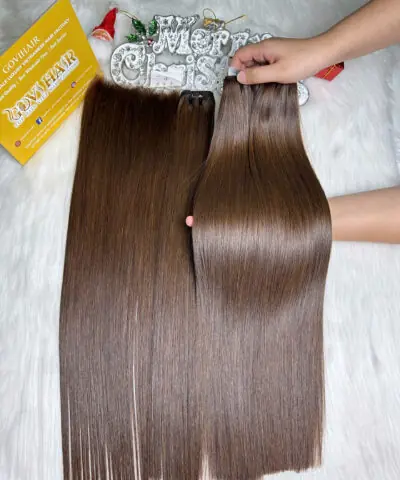 Luxurios Weft Hair Extensions Bone Straight Brown Color Vietnamese Hair