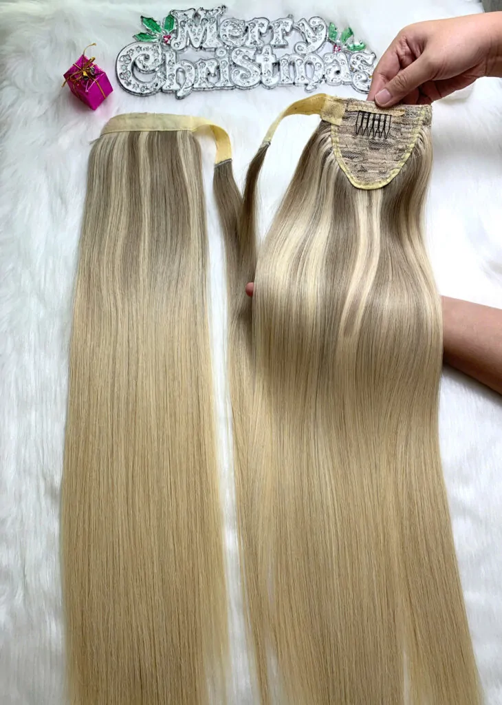 Ponytail Hair Extensions Mix Piano Blonde Color Luxurious Vietnamese Hair