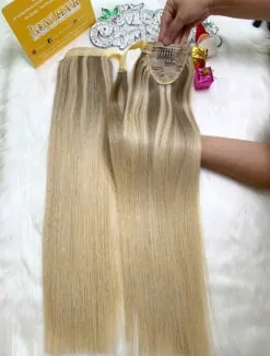 Ponytail Hair Extensions Mix Piano Blonde Color Luxurious Vietnamese Hair