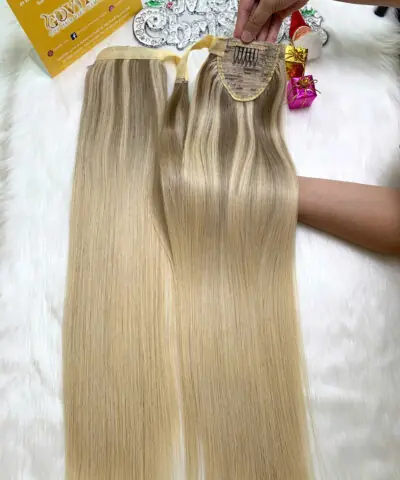 Ponytail Hair Extensions Mix Piano Blonde Color Luxurious Vietnamese Hair