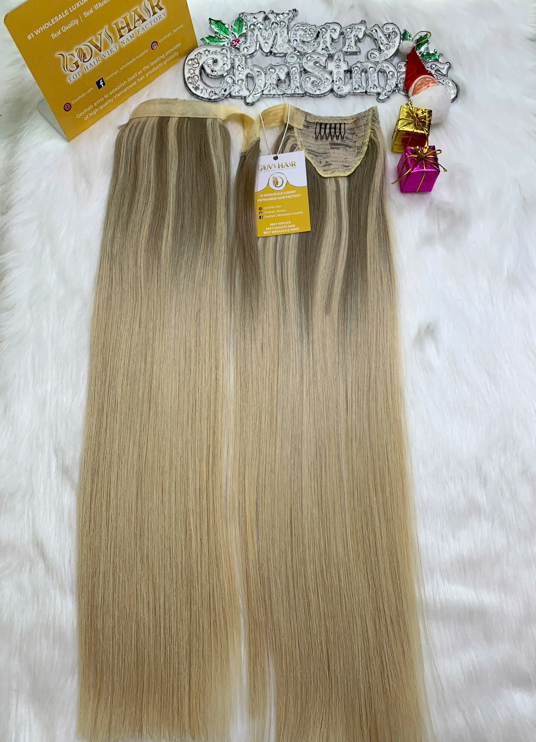 Ponytail Hair Extensions Mix Piano Blonde Color Luxurious Vietnamese Hair