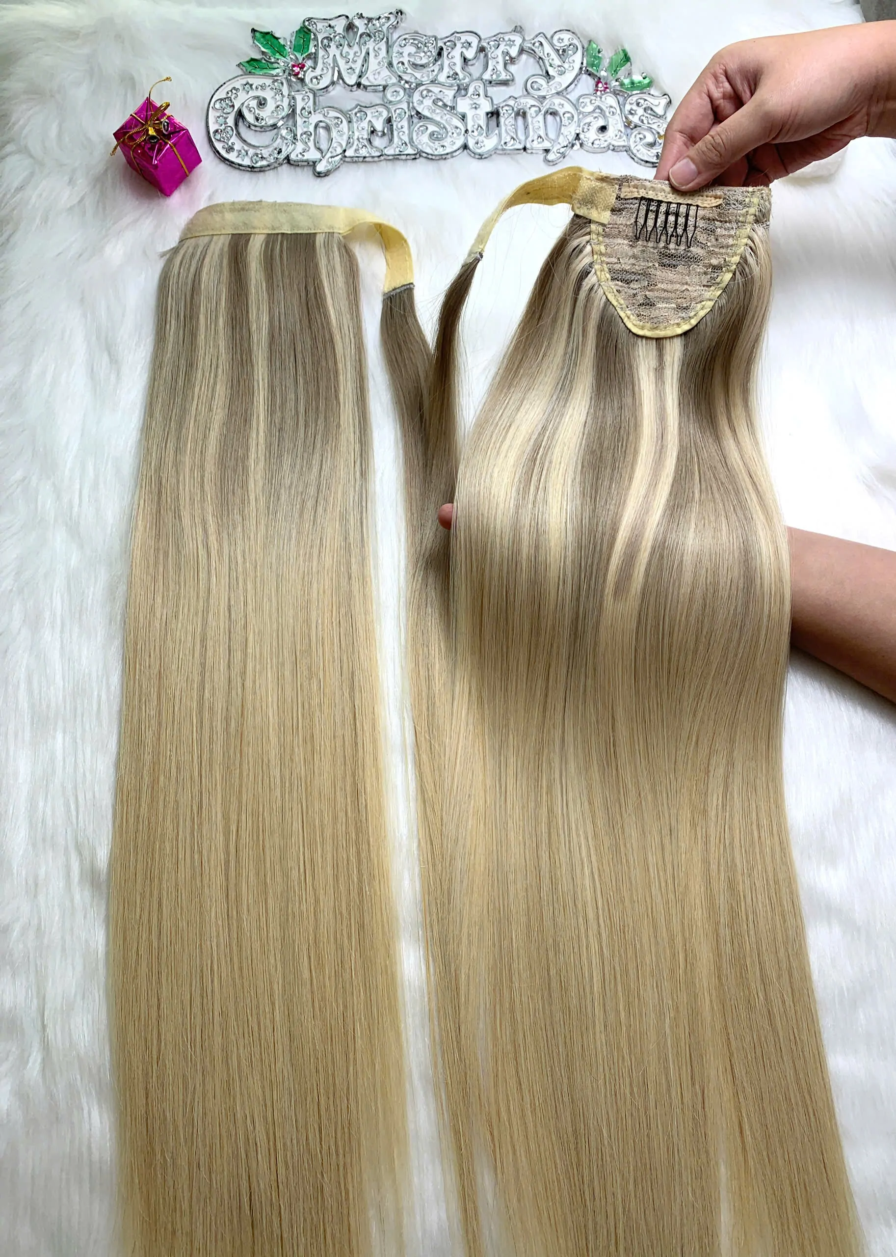 Ponytail Hair Extensions Mix Piano Blonde Color Luxurious Vietnamese Hair