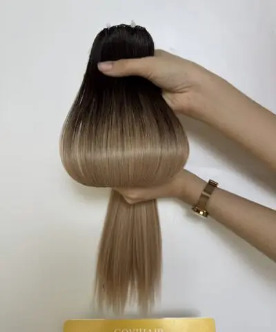 24 Inch Straight #2/27 Ombre Color Feather Weft Hair Extensions 100% Human Hair 9 24 Inch Straight #2/27 Ombre Feather Weft Hair Extensions
