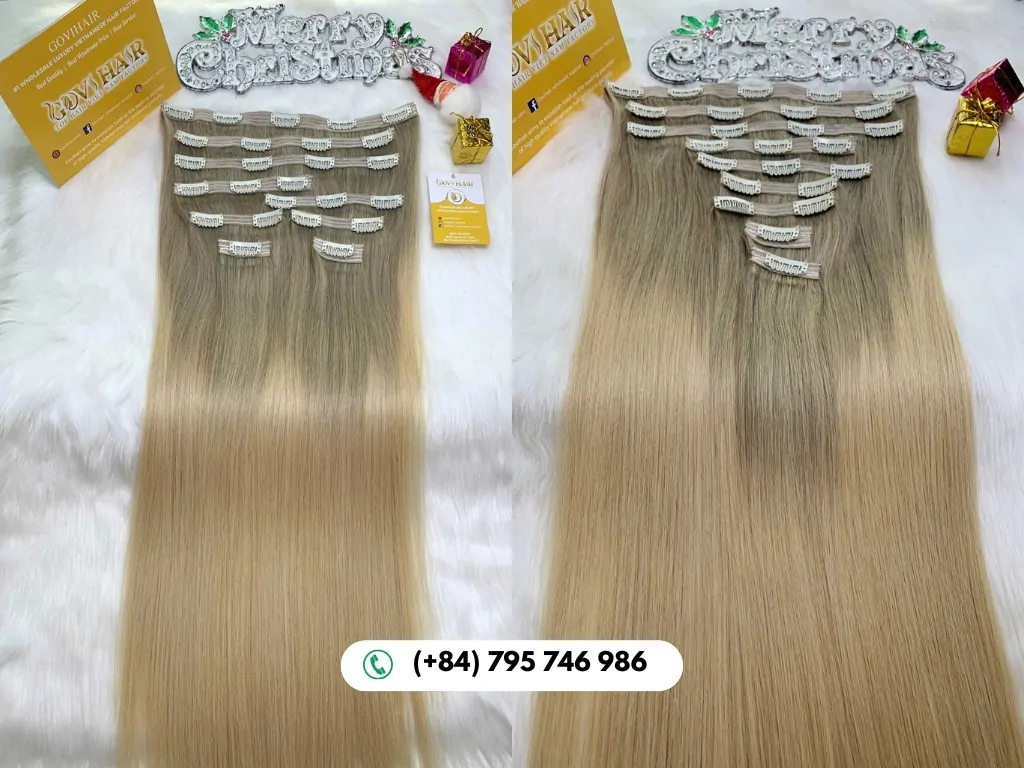 Brightness with GOVIHAIR Straight Clip In Hair Extensions in Ombre Blonde Color