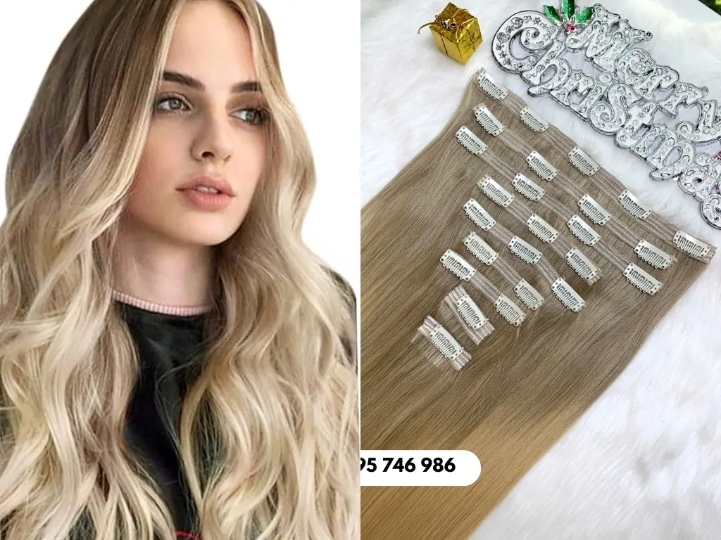 Ombre Blonde Straight Clip In Hair Extensions made from 100% human hair