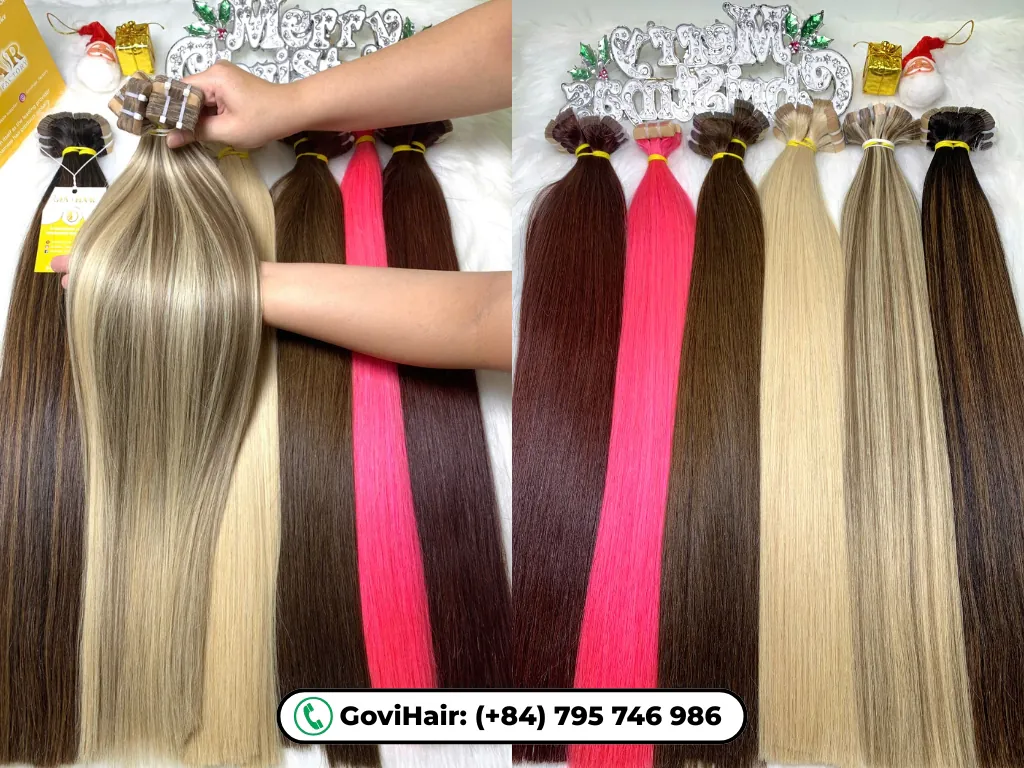 Tape in hair extensions with mix piano and other colors at GoviHair