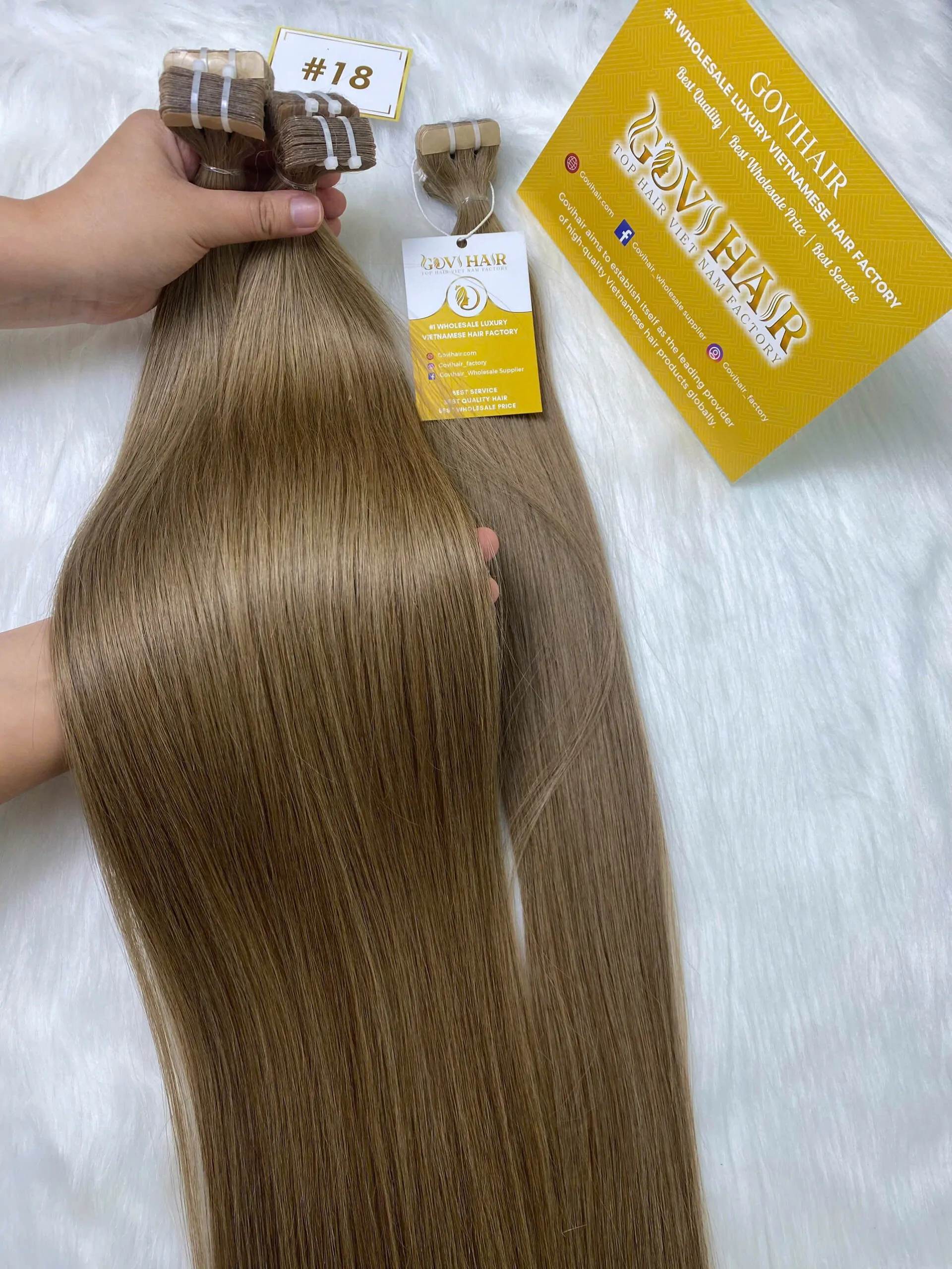Tape-in Hair Extensions #18 Color Virgin Vietnamese Hair