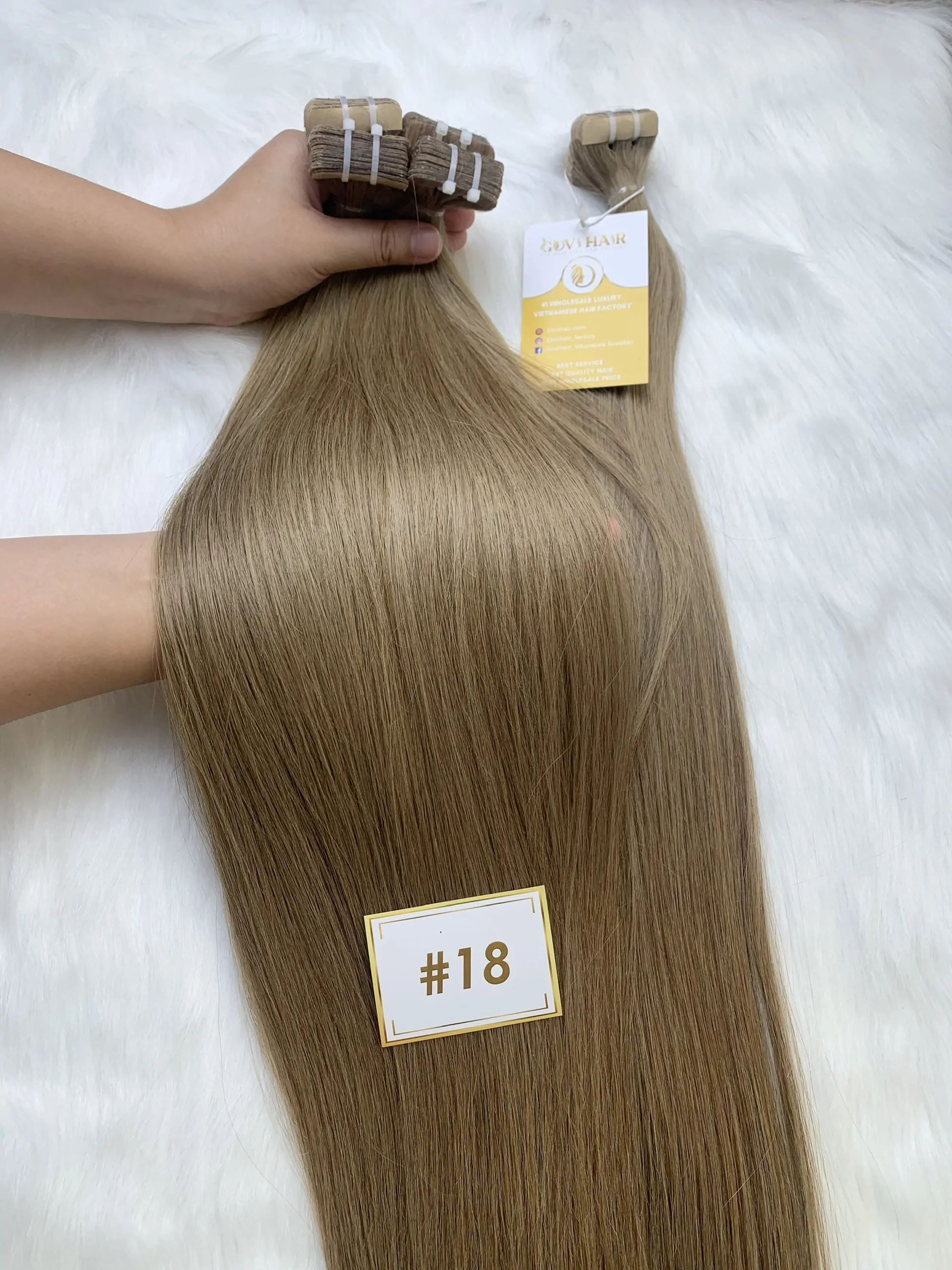 Tape-in Hair Extensions #18 Color Virgin Vietnamese Hair