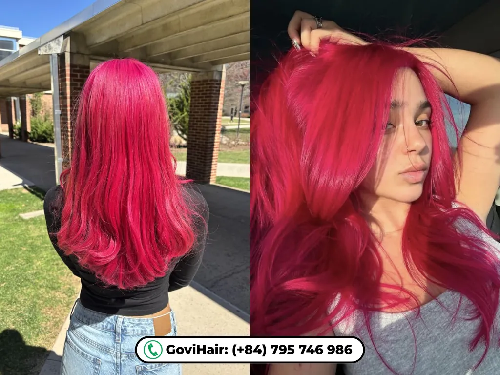 Pink Color Tape in Hair extensions at GoviHair
