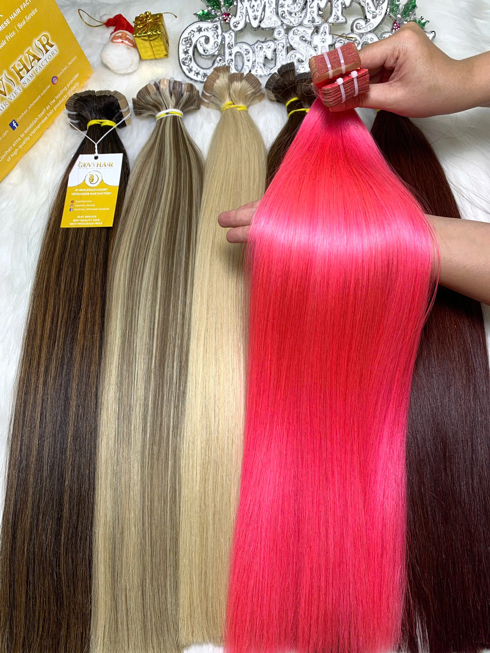 Tape-in Hair Extensions Pink Color Raw Vietnamese Hair