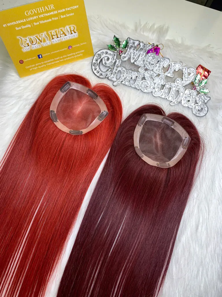 TopperToupee 150 Density Lace 5×5 Light Red Color Vietnamese Hair