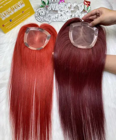 TopperToupee 150 Density Lace 5×5 Dark Red Color Vietnamese Hair