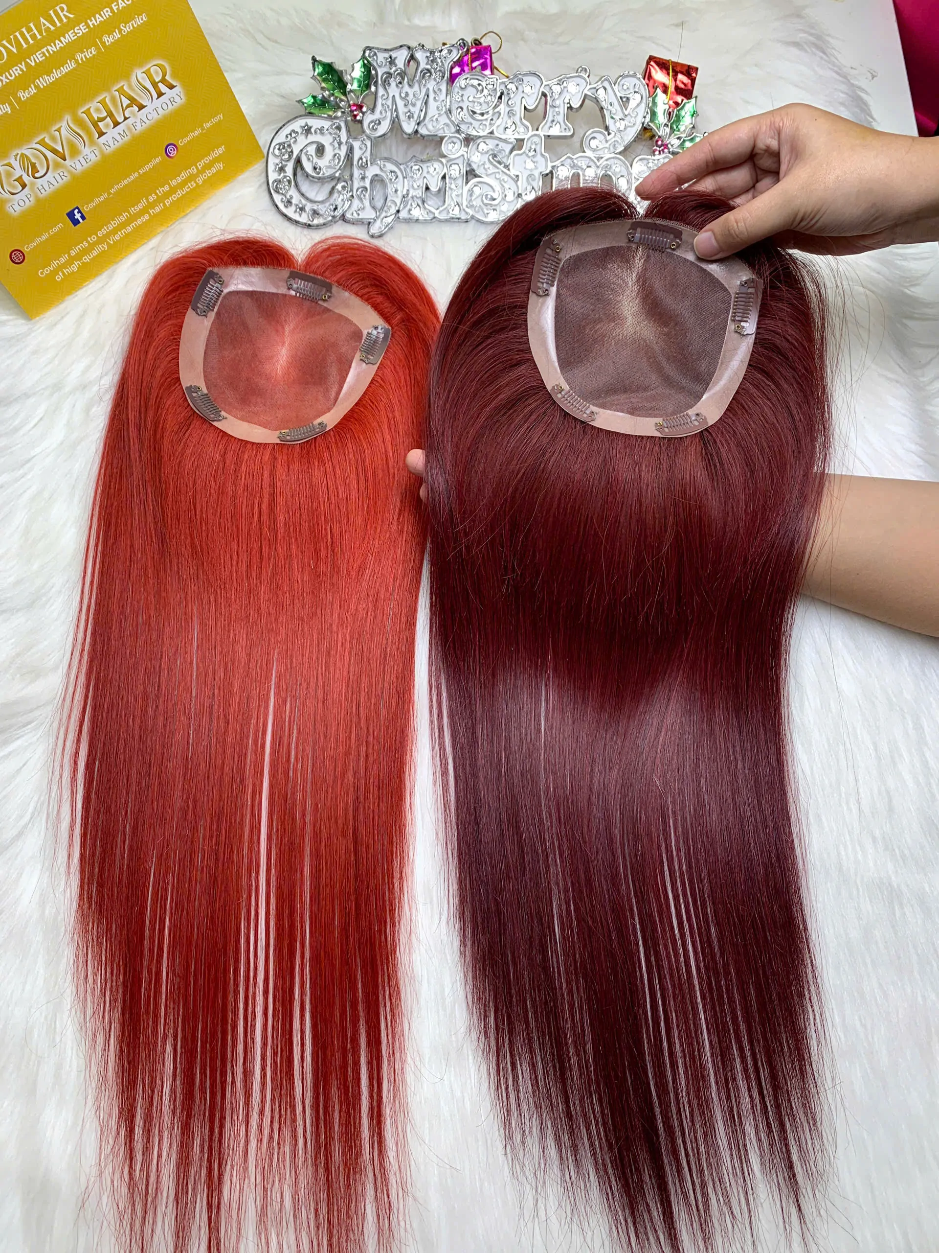 TopperToupee 150 Density Lace 5×5 Dark Red Color Vietnamese Hair