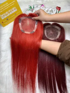 TopperToupee 150 Density Lace 5×5 Light Red Color Vietnamese Hair