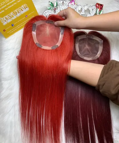 TopperToupee 150 Density Lace 5×5 Light Red Color Vietnamese Hair