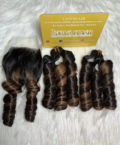 Alternative view of Bouncy Curly Double Machine Weft Hair Extensions 22 Inch Mix Piano Color