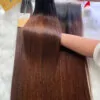 Weft Hair Extension Bone Straight Ombre Dark Brown Color Vietnamese Hair