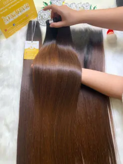 Weft Hair Extension Bone Straight Ombre Dark Brown Color Vietnamese Hair