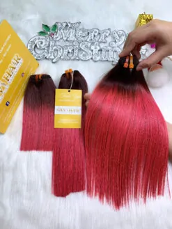 Weft Hair Extension Bone Straight Ombre Pink Color Vietnamese Hair