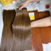 Weft Hair Extensions Bone Straight Dark Brown Color Vietnamese Hair Quality