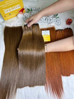 Weft Hair Extensions Bone Straight Dark Brown Color Vietnamese Hair Quality