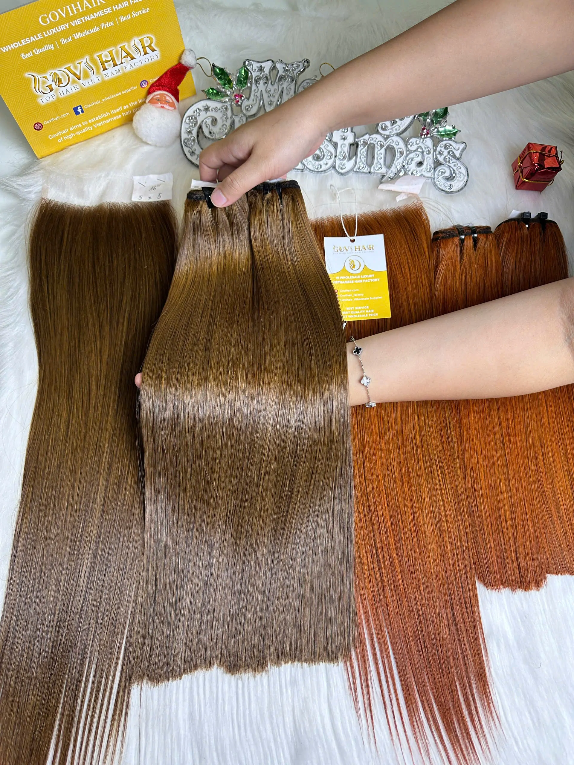 Weft Hair Extensions Bone Straight Dark Brown Color Vietnamese Hair Quality