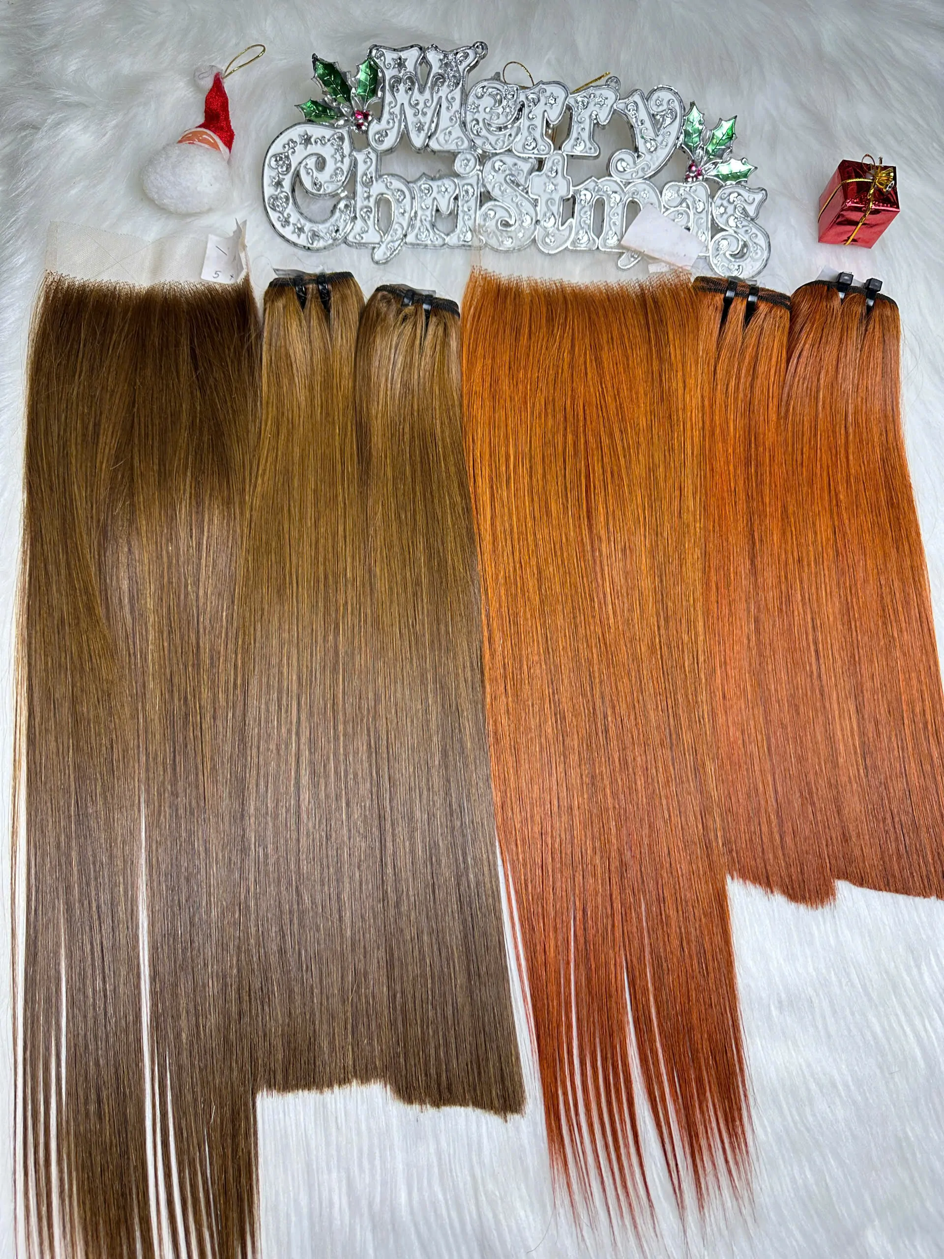 Weft Hair Extensions Bone Straight Dark Brown Color